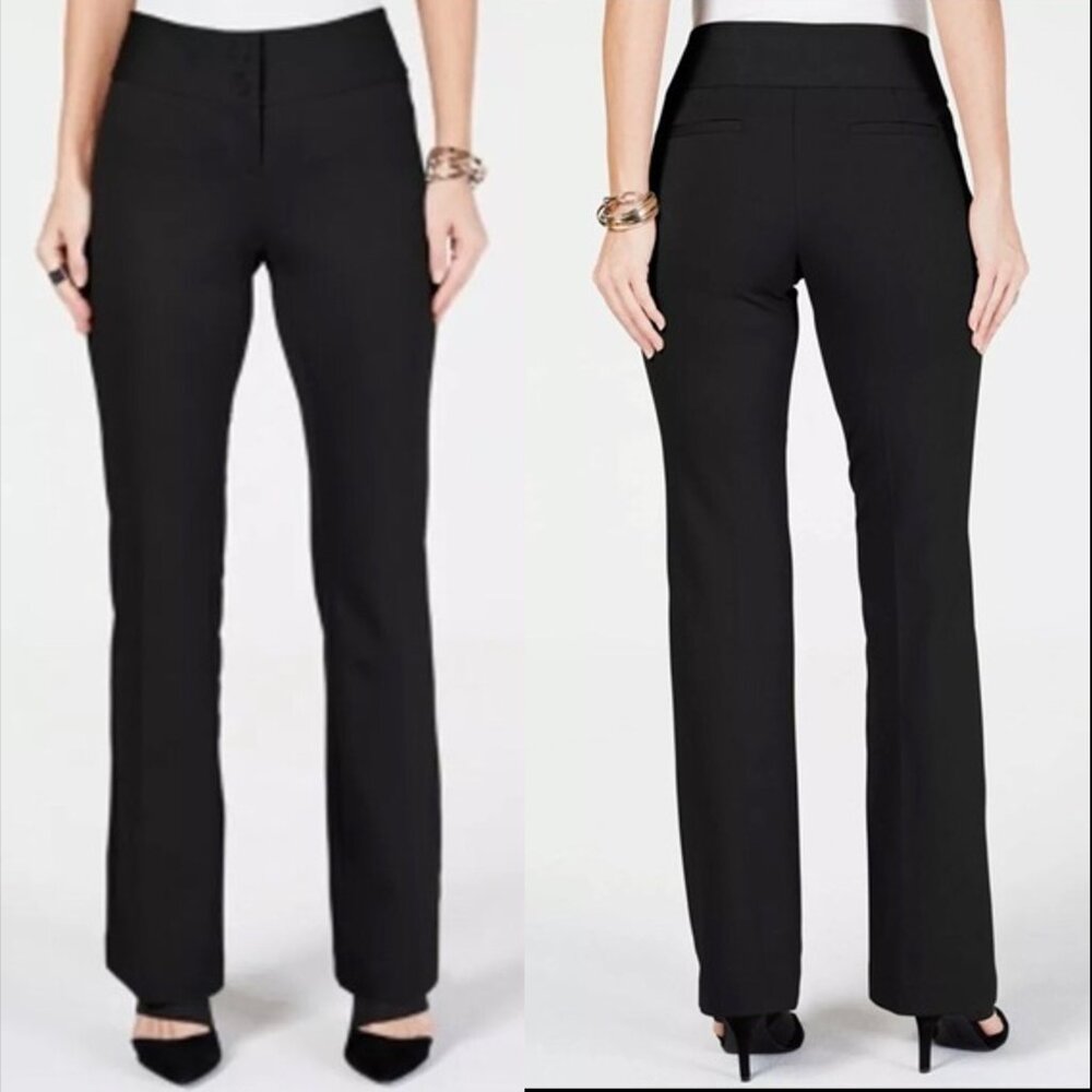 Alfani Petite Tummy Control Curvy Straight Leg Trouser Dress Pants, Black, 12P